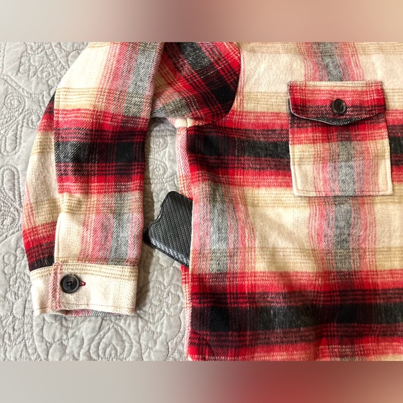 Elan Riley Plaid Jacket Red Black Cream Button Front Size L - Picture 7 of 11